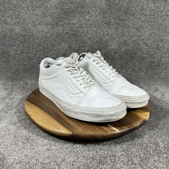 Vans Classic Old Skool Mens Size 11 All White Leather Athletic Skate Shoes Used main image 9